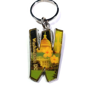 Washington W Keychain Vintage Older Keychain Acrylic Yellowed